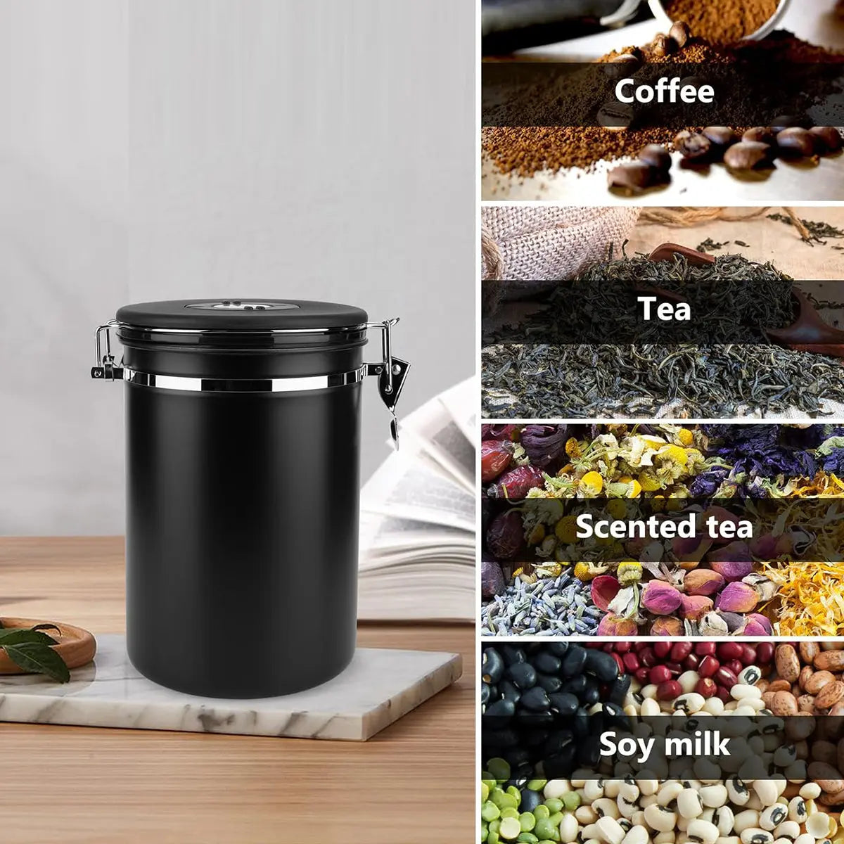 Coffee Powder Sealed Jar Airtight Storage Container for Kitchen Tea Sugar Beans - Silvery-1500ml Wholesale Hub