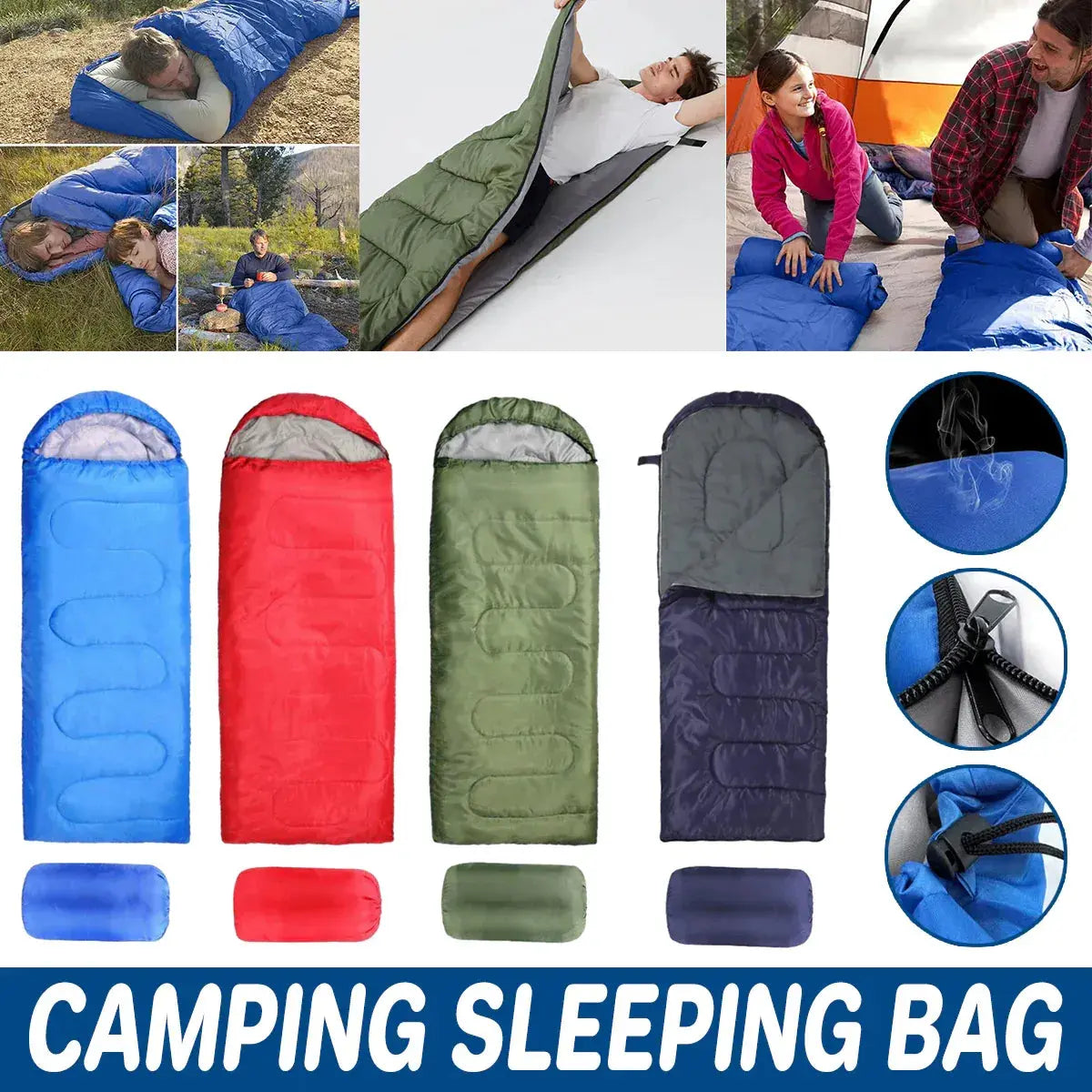Single Sleeping Bag Outdoor Camping Hiking Thermal Warm Tent Travel Gear - Red Wholesale Hub