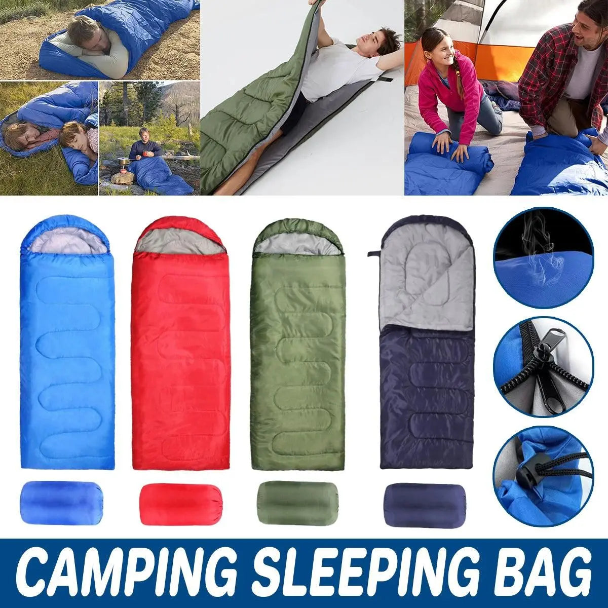Single Sleeping Bag Outdoor Camping Hiking Thermal Warm Tent Travel Gear - Red Wholesale Hub