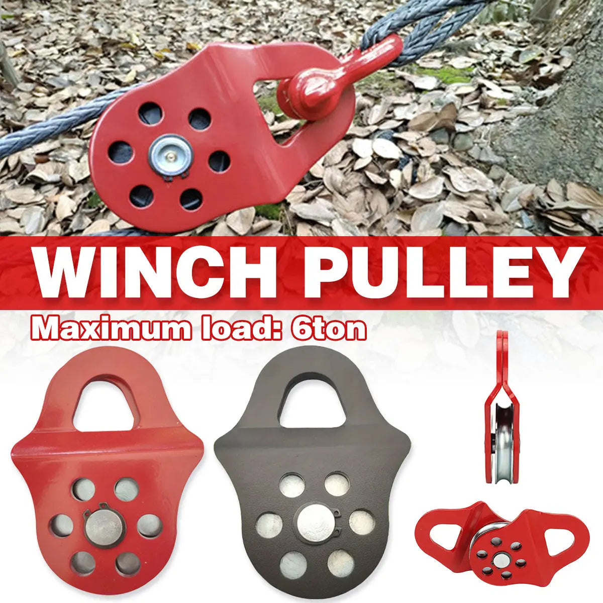Off Road Recovery Winch Pulley Snatch Block Tackle Tow Hook Accessory Heavy Duty - Red Wholesale Hub