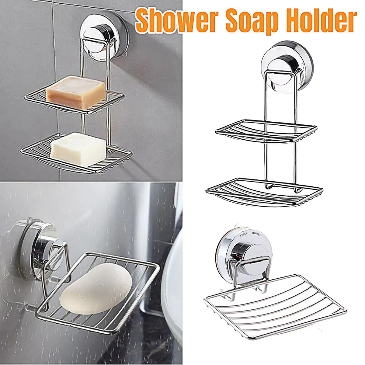 Shower Bar Holder Suction Basket Wall Mounted Stainless Steel Bathroom Soap Dish - Double Layer Wholesale Hub