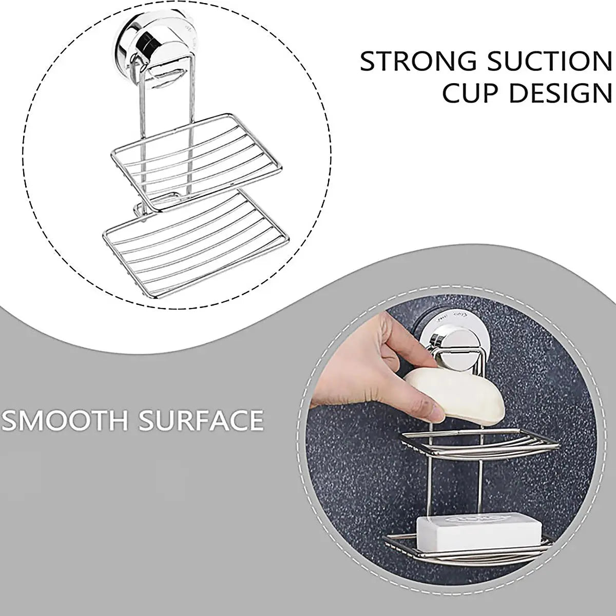 Shower Bar Holder Suction Basket Wall Mounted Stainless Steel Bathroom Soap Dish - Double Layer Wholesale Hub