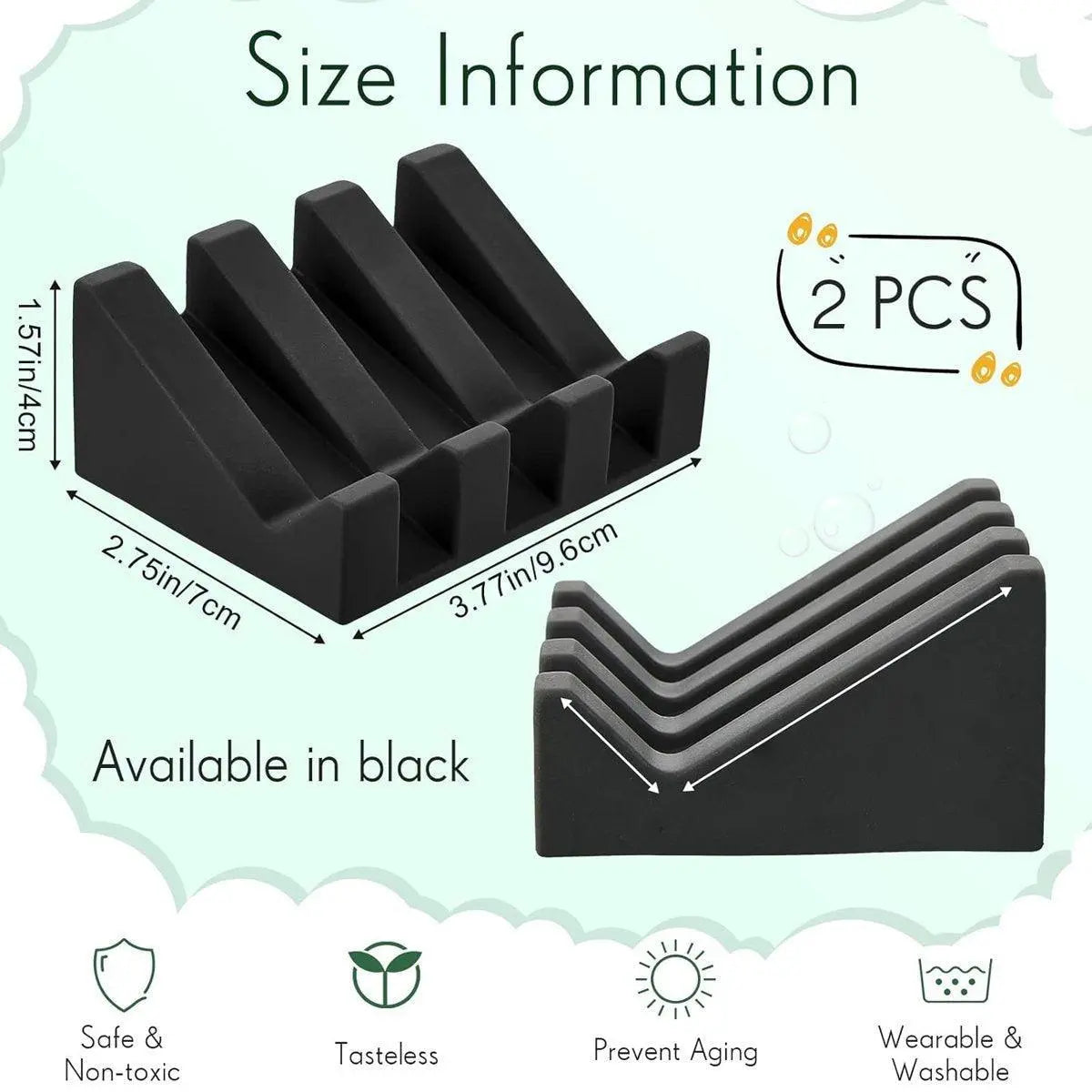2PCS Silicone Soap Dish Holder Set Non-Slip Draining Soap Box Washable Pad Tray - White Wholesale Hub