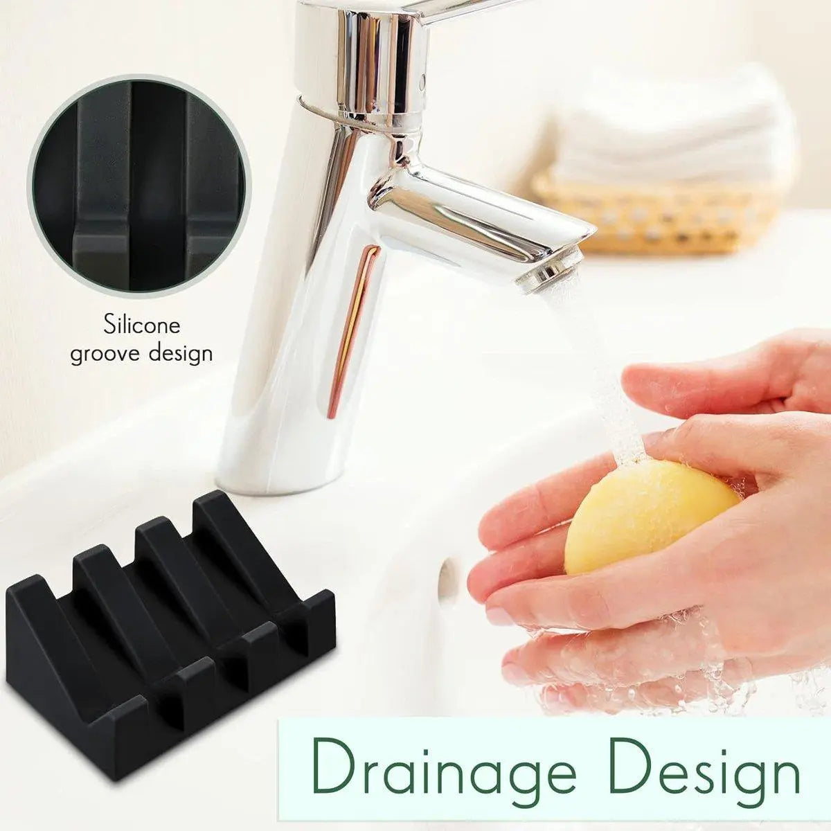 2PCS Silicone Soap Dish Holder Set Non-Slip Draining Soap Box Washable Pad Tray - White Wholesale Hub