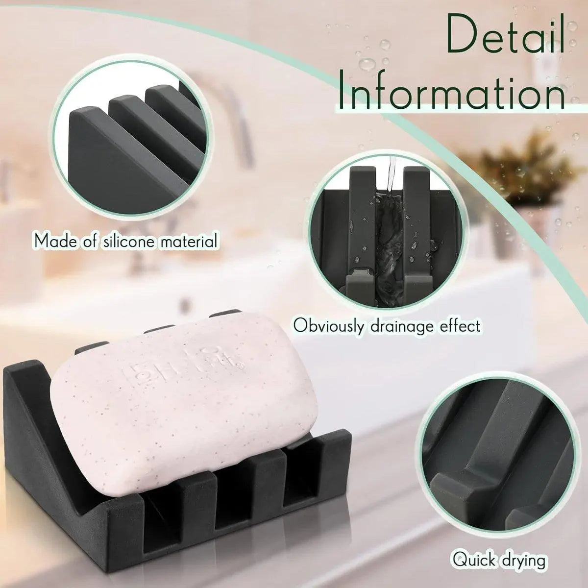 2PCS Silicone Soap Dish Holder Set Non-Slip Draining Soap Box Washable Pad Tray - White Wholesale Hub