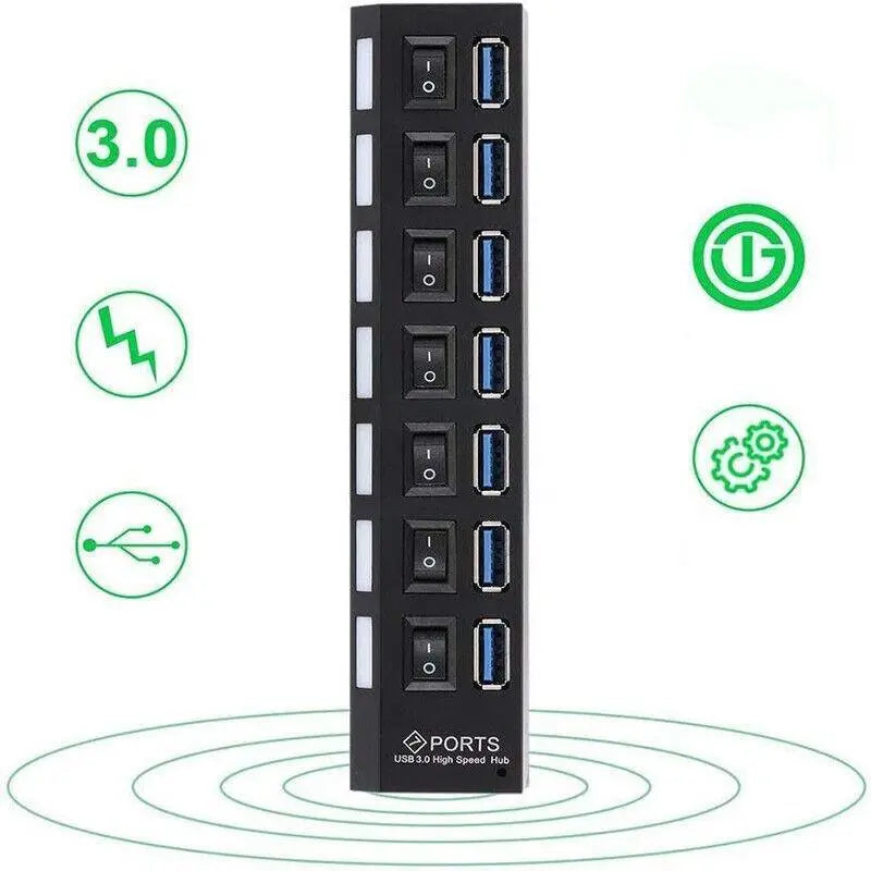 7 Port Usb 3.0 High Speed Extension Hub Splitter Extender For Pc Laptop Macbook - White Wholesale Hub