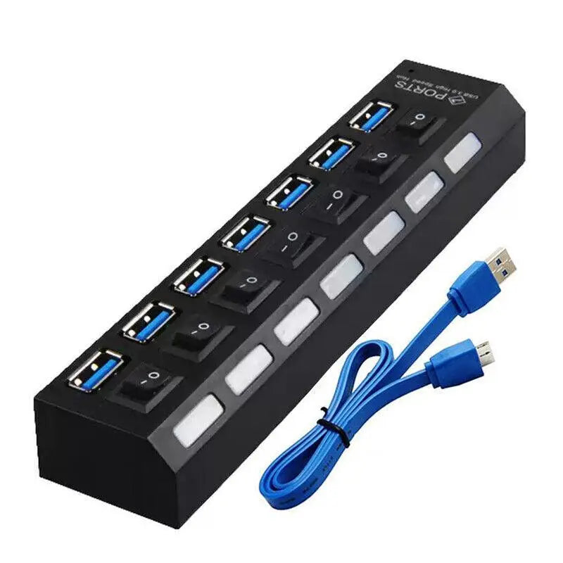 7 Port Usb 3.0 High Speed Extension Hub Splitter Extender For Pc Laptop Macbook - White Wholesale Hub