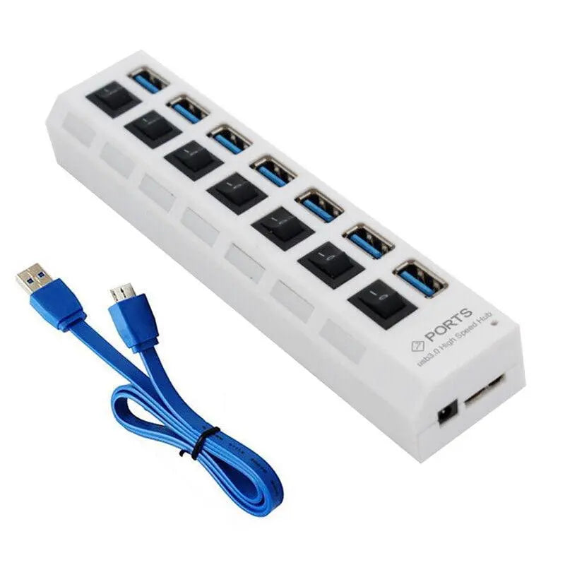 7 Port Usb 3.0 High Speed Extension Hub Splitter Extender For Pc Laptop Macbook - White Wholesale Hub