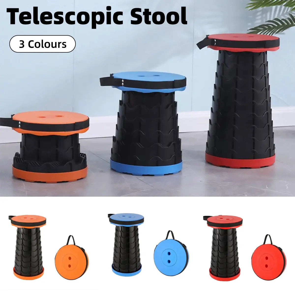 Portable Telescopic Folding Stool Travel Outdoor Seat Compact Retractable Chair - Blue Wholesale Hub
