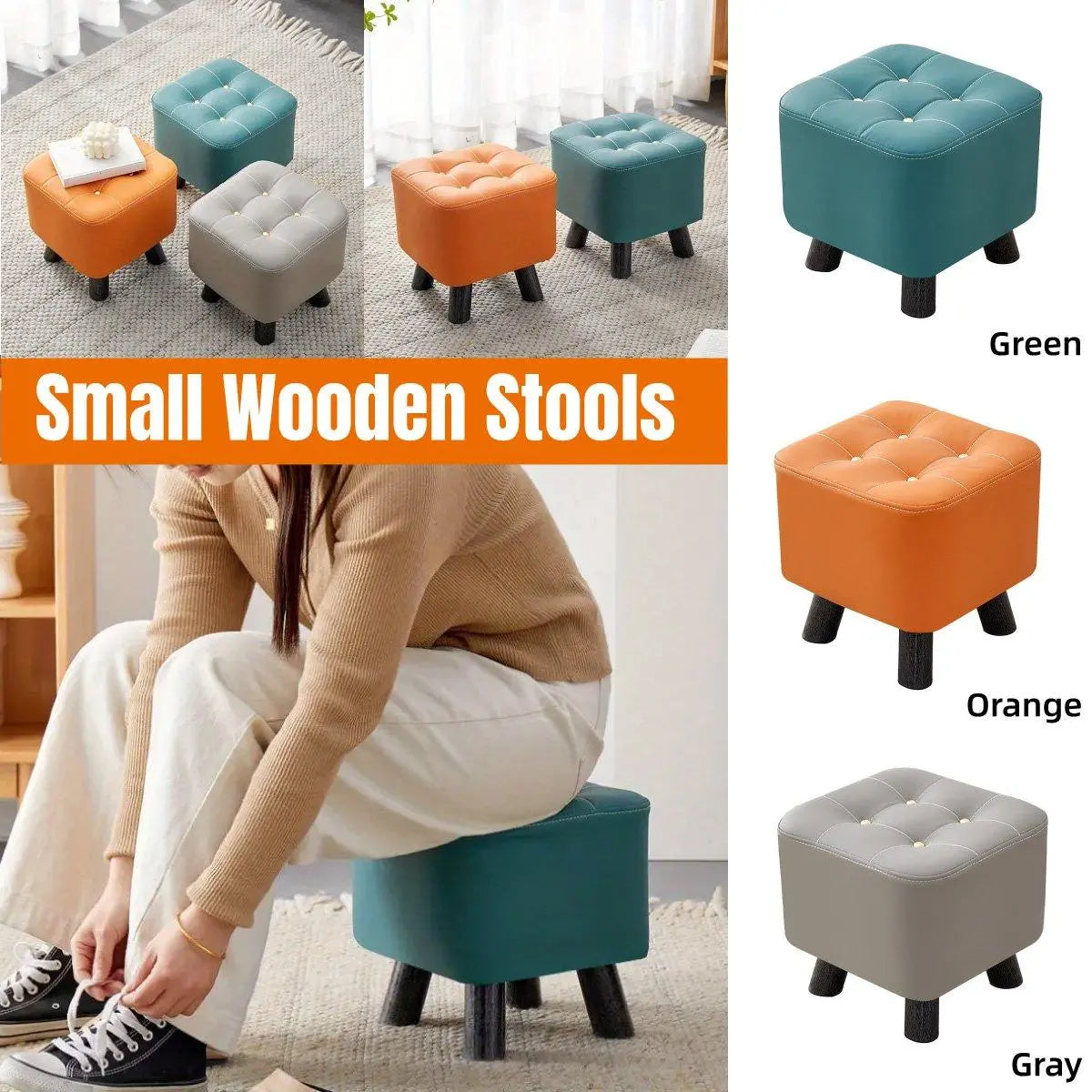 Small Stool Household Sofa Stool Shoes Changing Low Seat for Bedroom and Living - Orange Wholesale Hub