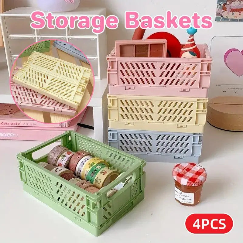 4PCS Collapsible Plastic Storage Box Desktop Organizer Basket Storage Container Wholesale Hub