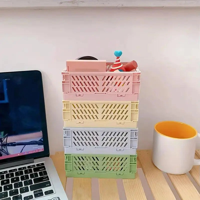 4PCS Collapsible Plastic Storage Box Desktop Organizer Basket Storage Container Wholesale Hub