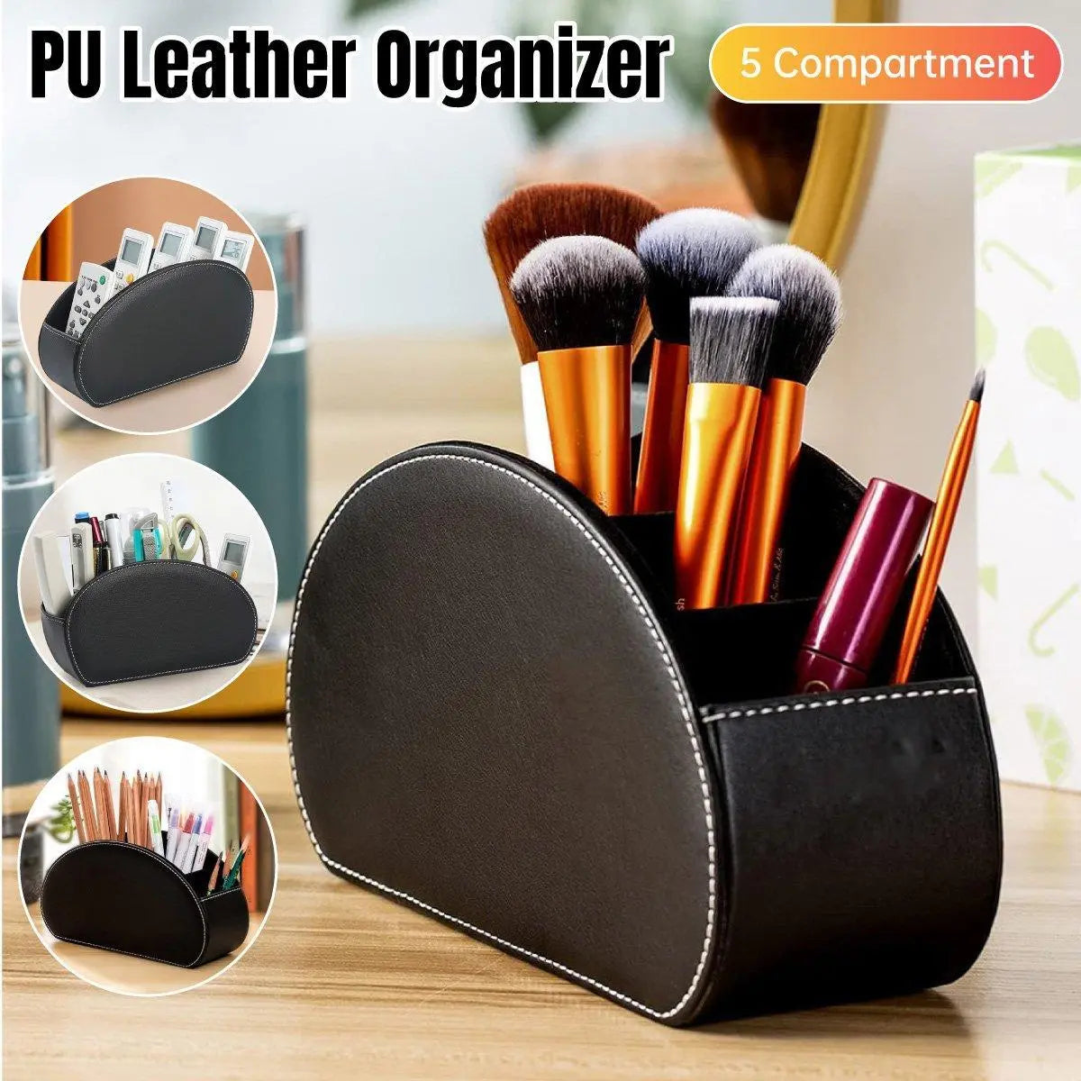 PU Leather Desktop Organiser Remote Control Office Cosmetic Storage Box Holder Wholesale Hub