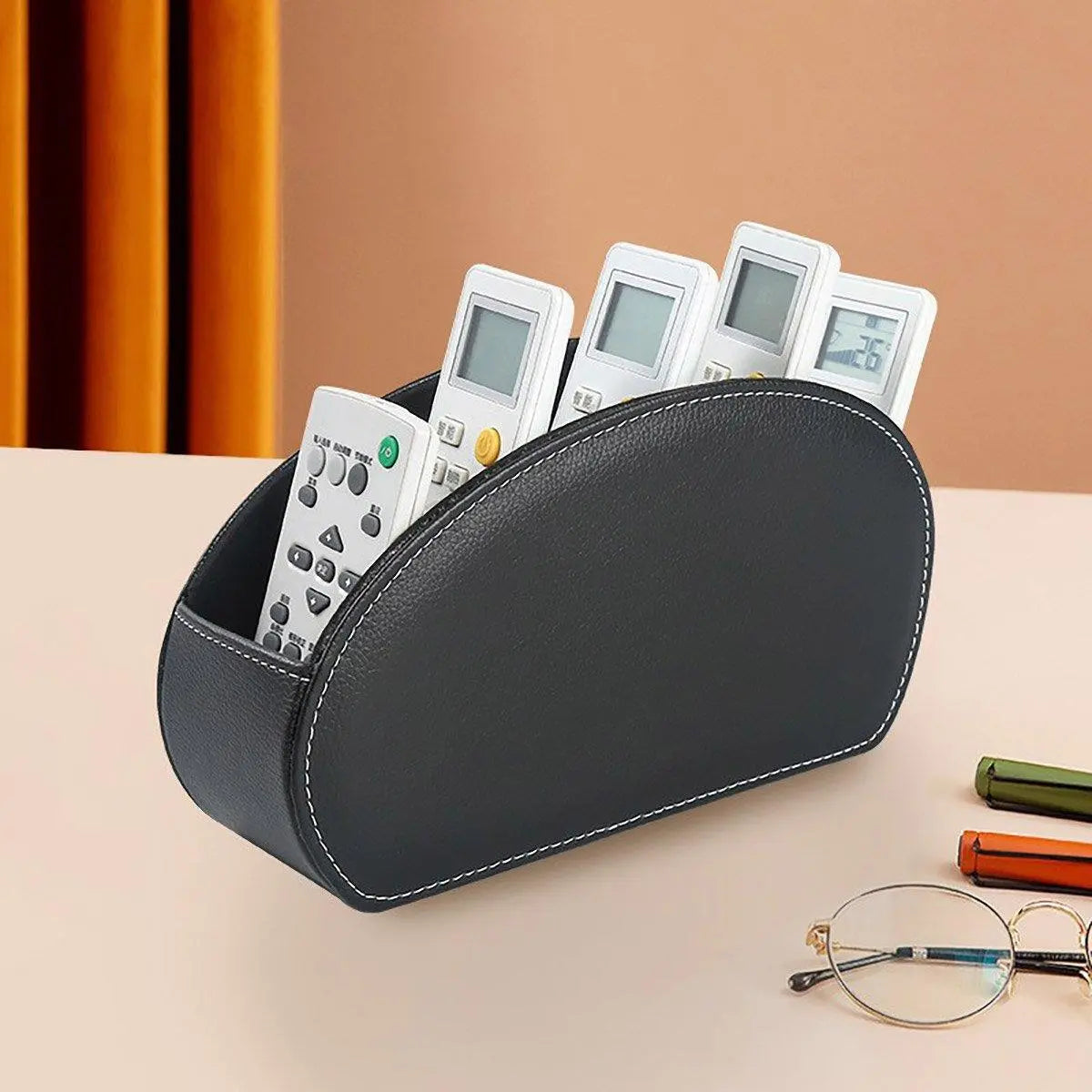 PU Leather Desktop Organiser Remote Control Office Cosmetic Storage Box Holder Wholesale Hub