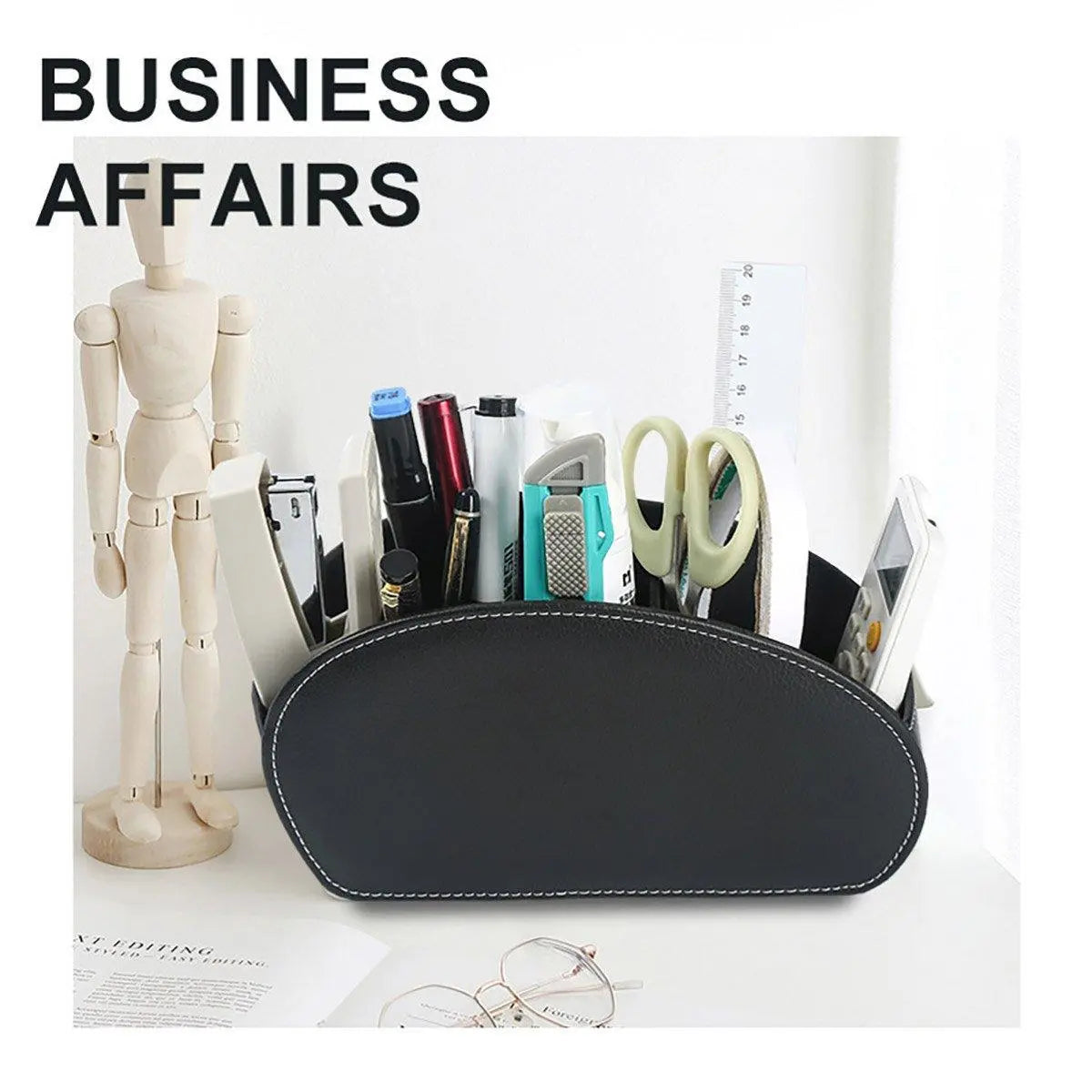 PU Leather Desktop Organiser Remote Control Office Cosmetic Storage Box Holder Wholesale Hub