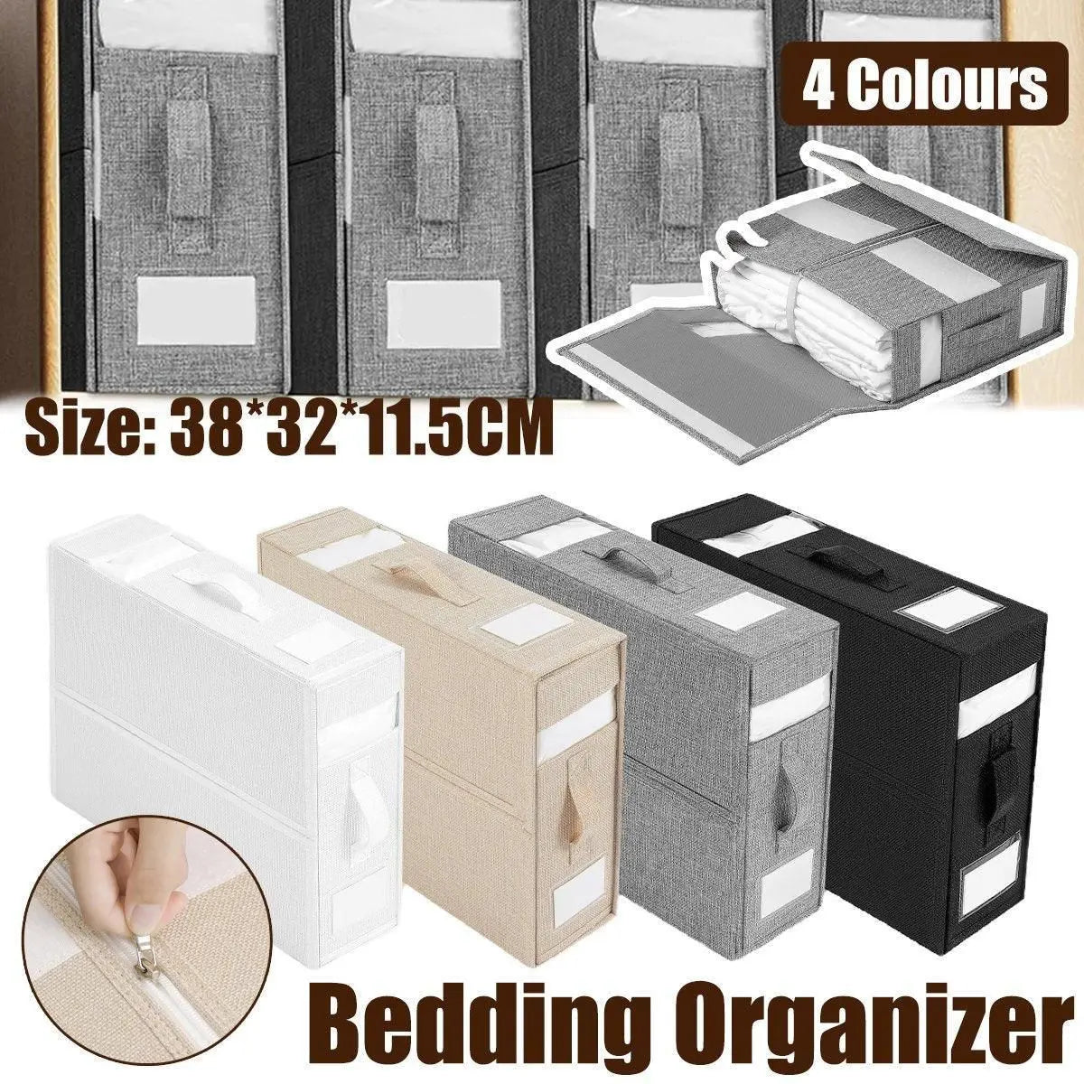 Fabric Storage Box Set Bedding Organizer Closet Blanket Quilt Storage Containers - White Wholesale Hub