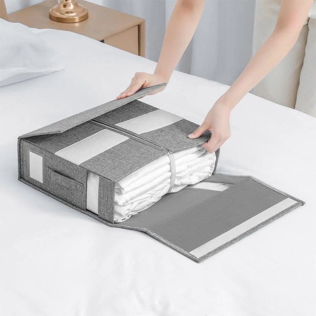 Fabric Storage Box Set Bedding Organizer Closet Blanket Quilt Storage Containers - White Wholesale Hub