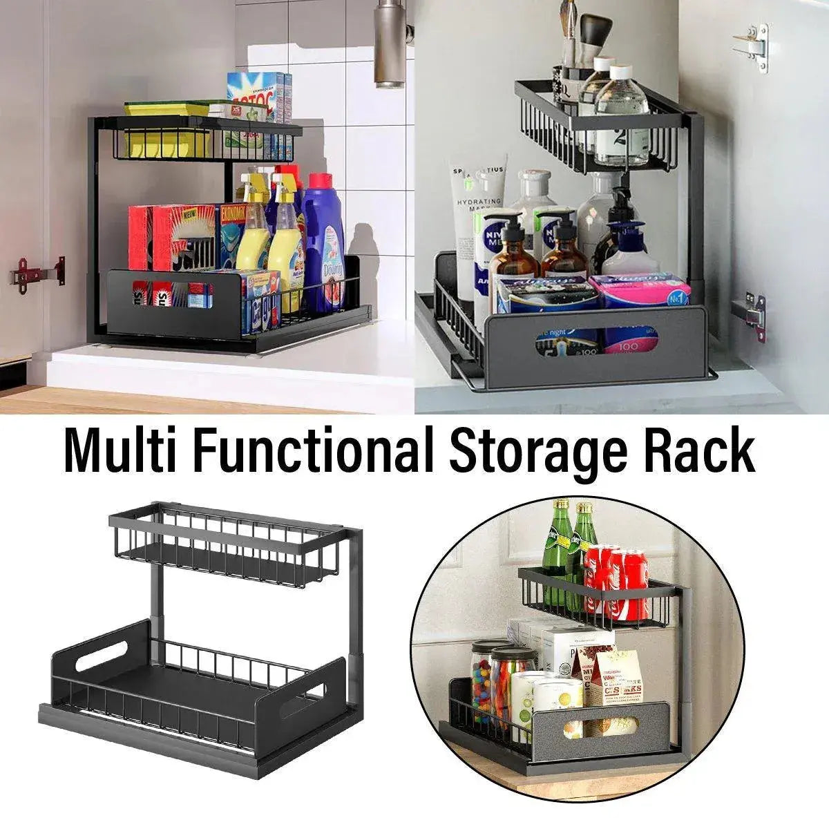 Removable Kitchen Cabinet Sink Storage Rack with Drawable Basket Organizer Shelf Wholesale Hub