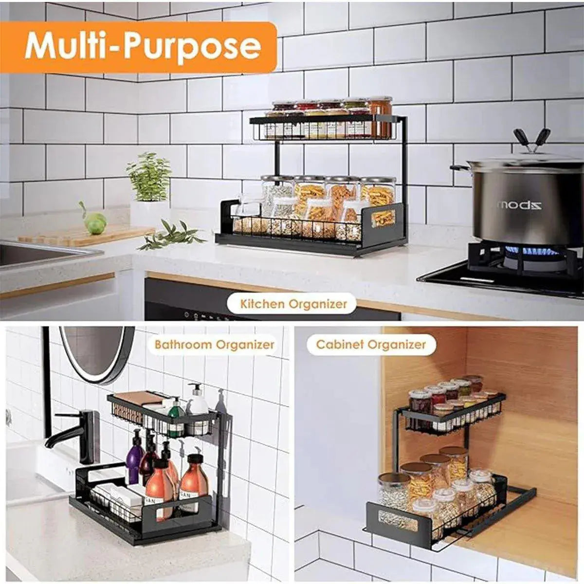 Removable Kitchen Cabinet Sink Storage Rack with Drawable Basket Organizer Shelf Wholesale Hub