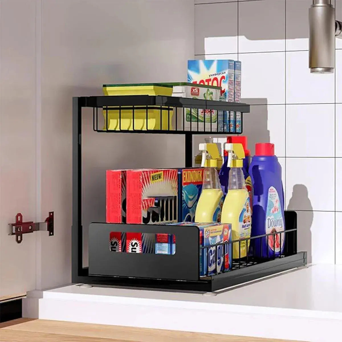 Removable Kitchen Cabinet Sink Storage Rack with Drawable Basket Organizer Shelf Wholesale Hub