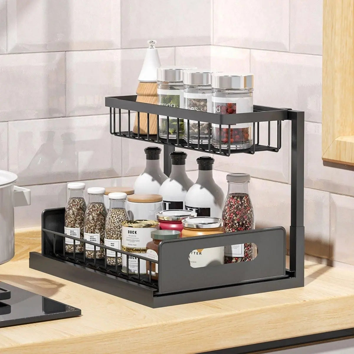 Removable Kitchen Cabinet Sink Storage Rack with Drawable Basket Organizer Shelf Wholesale Hub