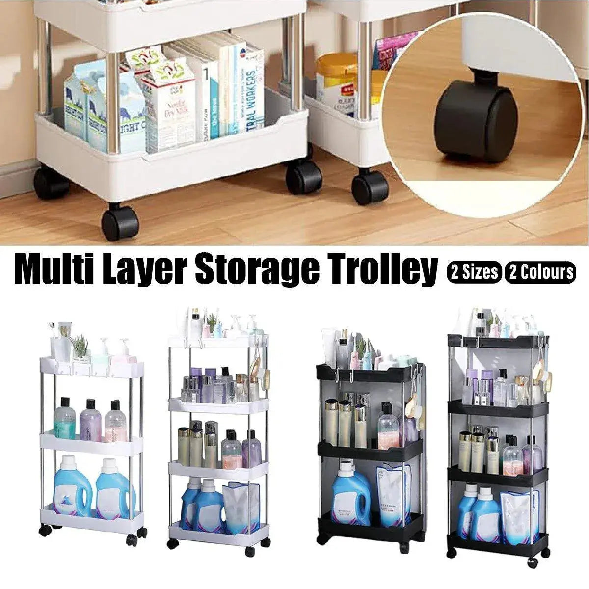 Multi Layer Rolling Storage Cart Kitchen Bathroom Organizer Shelf with Wheels - 3-Black Wholesale Hub