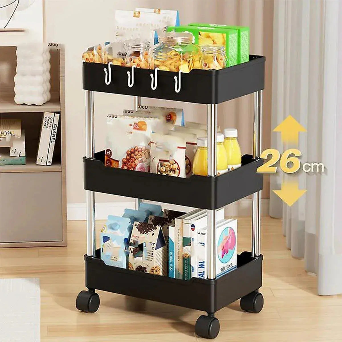 Multi Layer Rolling Storage Cart Kitchen Bathroom Organizer Shelf with Wheels - 3-Black Wholesale Hub
