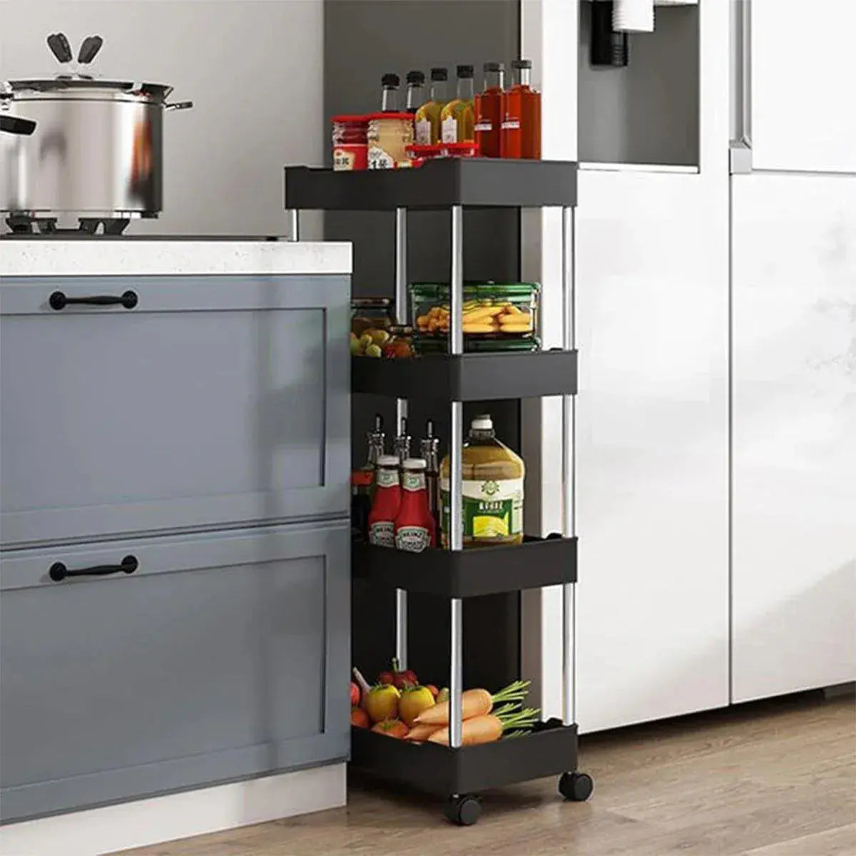 Multi Layer Rolling Storage Cart Kitchen Bathroom Organizer Shelf with Wheels - 3-Black Wholesale Hub
