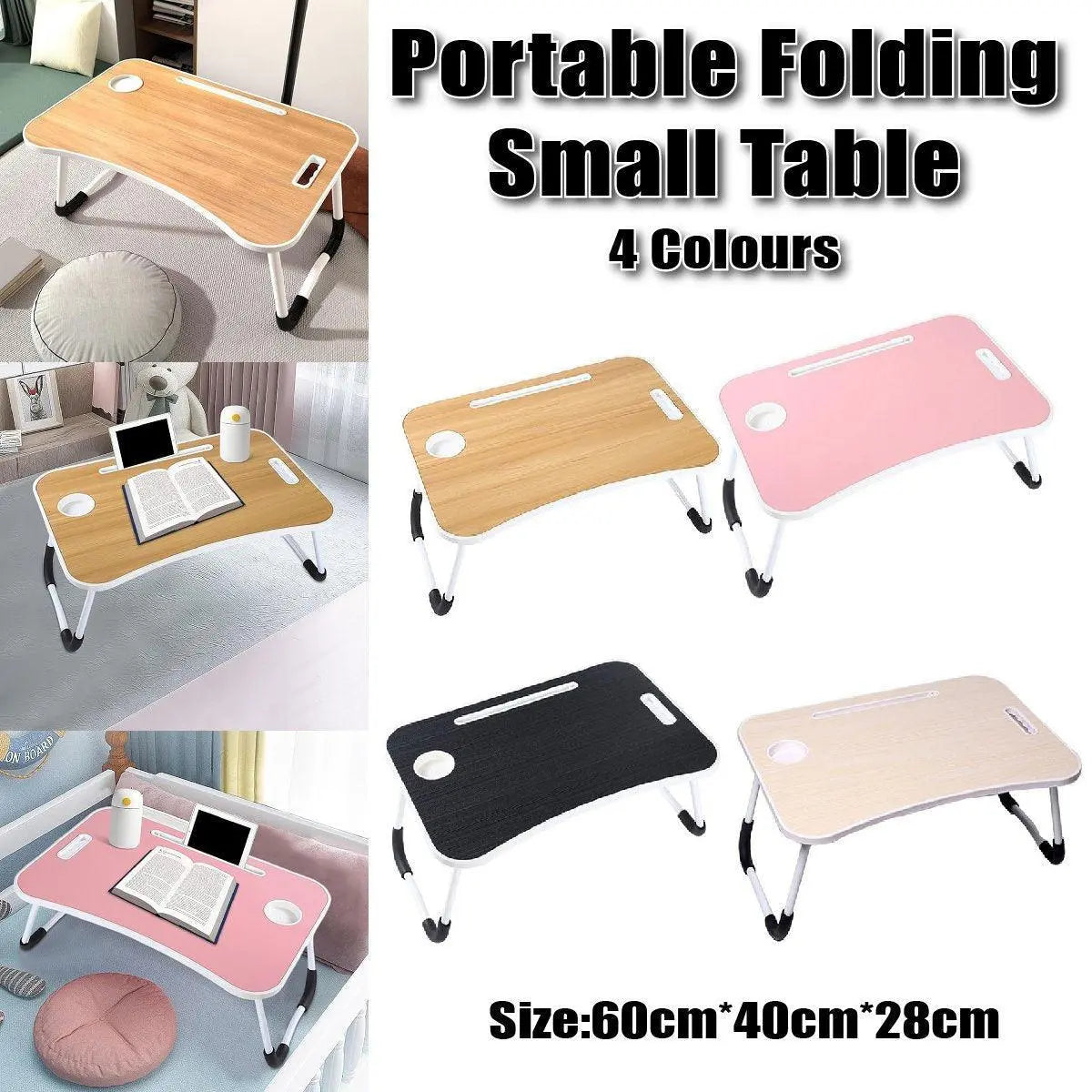 Laptop Bed Table Foldable Lap Standing Desk with Cup Slot for Indoor Picnic Tray - White Wholesale Hub