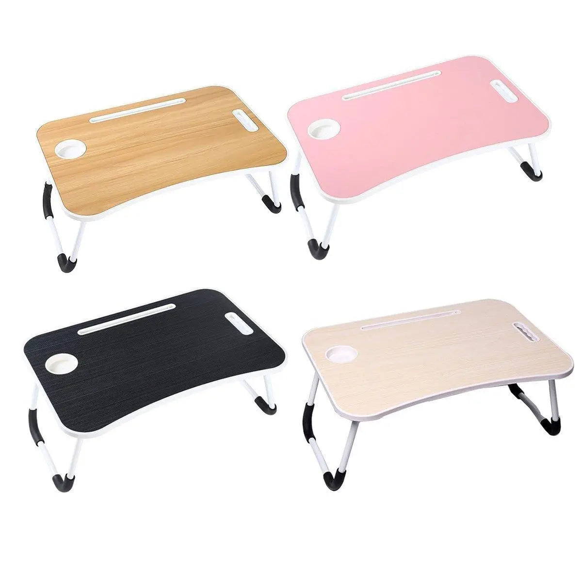 Laptop Bed Table Foldable Lap Standing Desk with Cup Slot for Indoor Picnic Tray - White Wholesale Hub