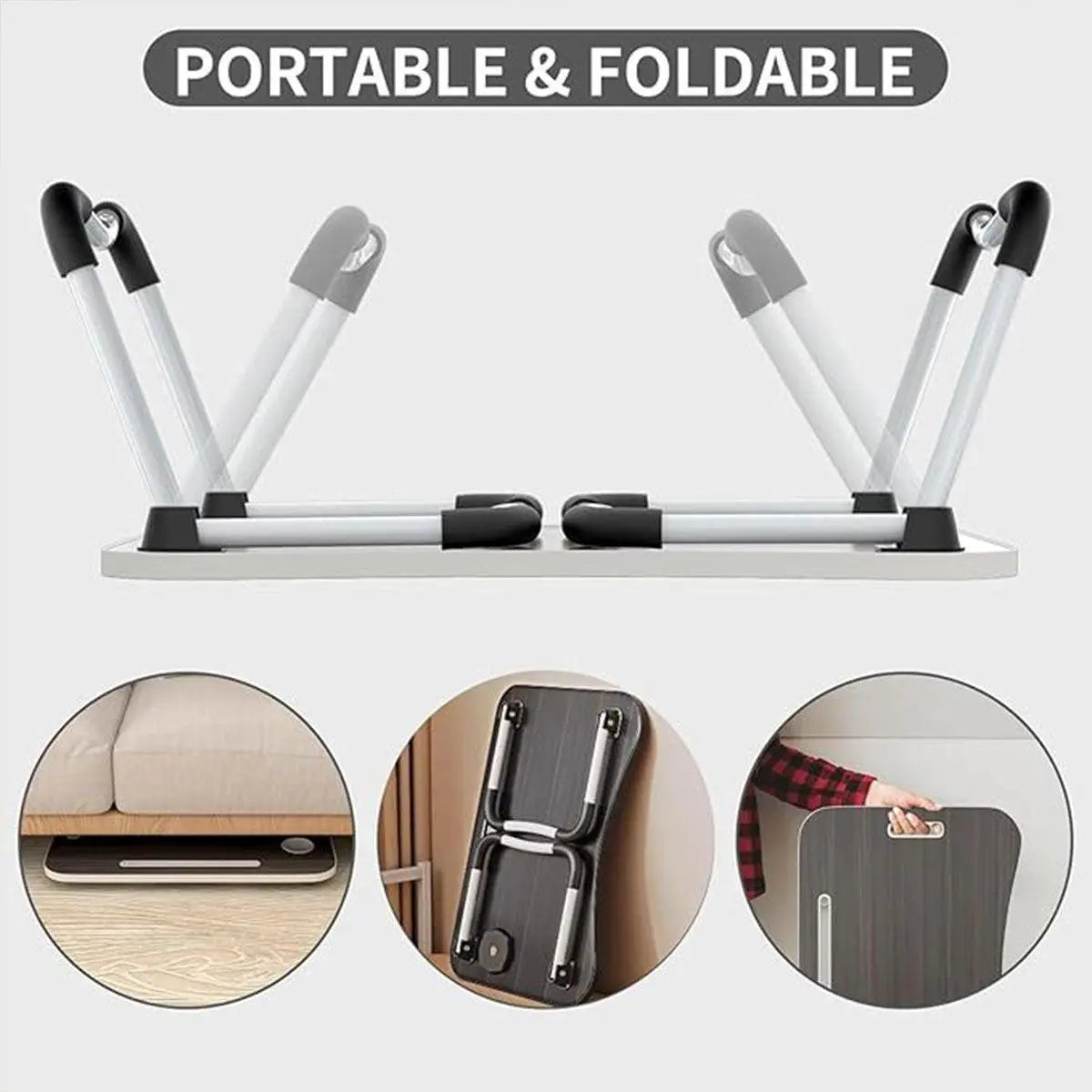 Laptop Bed Table Foldable Lap Standing Desk with Cup Slot for Indoor Picnic Tray - White Wholesale Hub