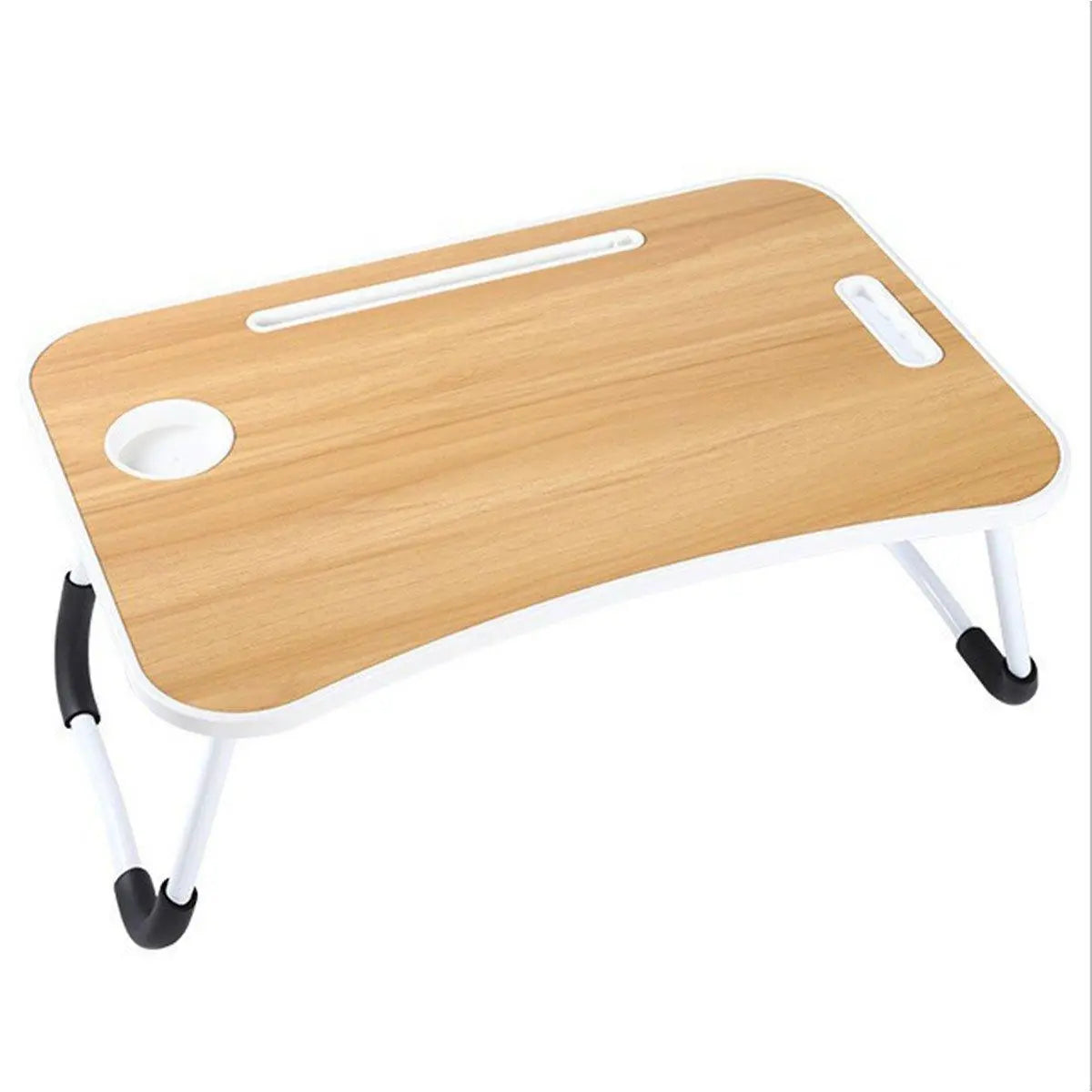 Laptop Bed Table Foldable Lap Standing Desk with Cup Slot for Indoor Picnic Tray - White Wholesale Hub