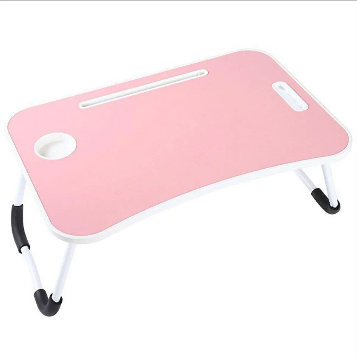 Laptop Bed Table Foldable Lap Standing Desk with Cup Slot for Indoor Picnic Tray - White Wholesale Hub