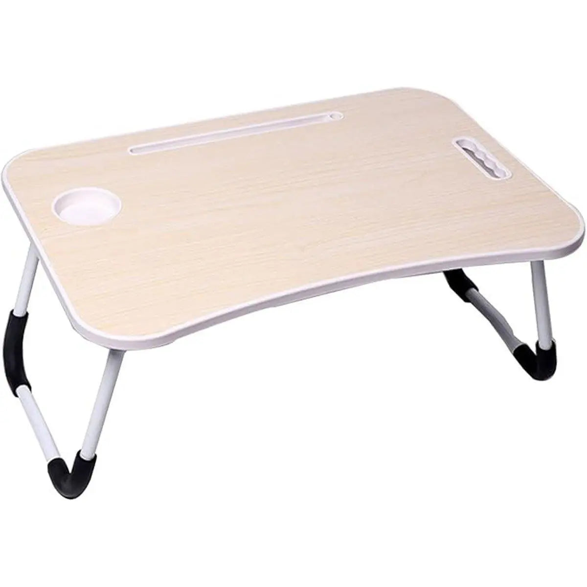 Laptop Bed Table Foldable Lap Standing Desk with Cup Slot for Indoor Picnic Tray - White Wholesale Hub