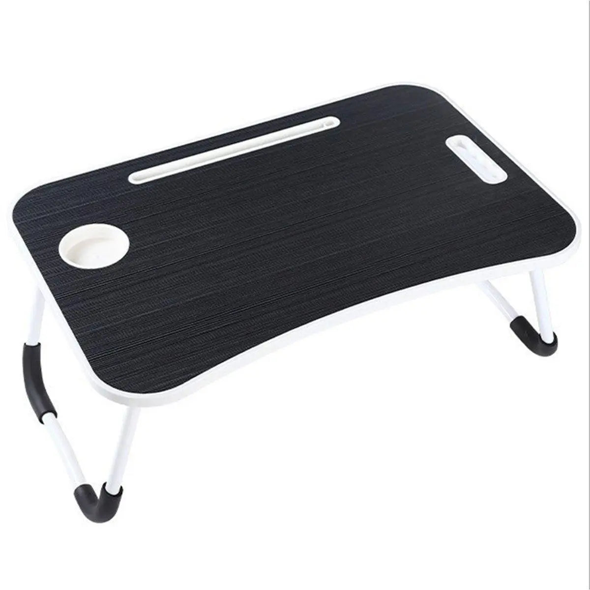 Laptop Bed Table Foldable Lap Standing Desk with Cup Slot for Indoor Picnic Tray - White Wholesale Hub