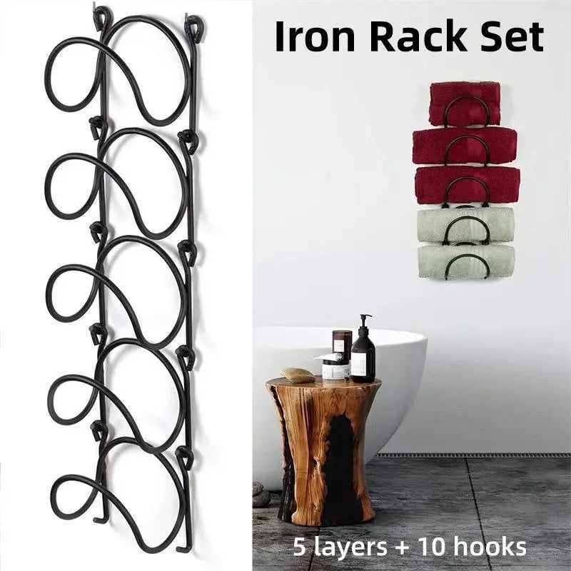 Multifunctional Wall Mounted Bathroom Storage Rack Multi Layer Towel and Wine Wholesale Hub