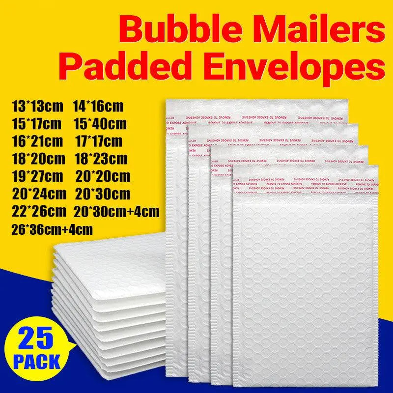 25PCS Poly Bubble Mailers Envelope Padded Bag White Cushioned Satchel 15 Sizes - 25PCS-22*26CM Wholesale Hub
