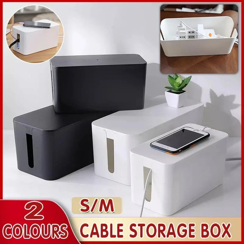 Large Cable Wire Storage Box Case Cord Management Socket Tidy Organizer with Lid - White M Wholesale Hub