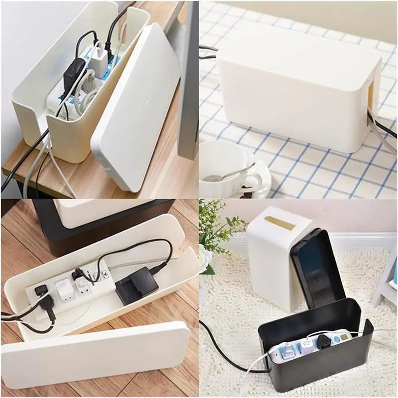 Large Cable Wire Storage Box Case Cord Management Socket Tidy Organizer with Lid - White M Wholesale Hub