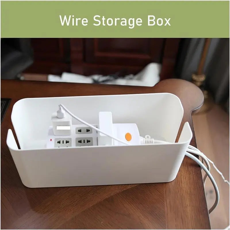 Large Cable Wire Storage Box Case Cord Management Socket Tidy Organizer with Lid - White S Wholesale Hub
