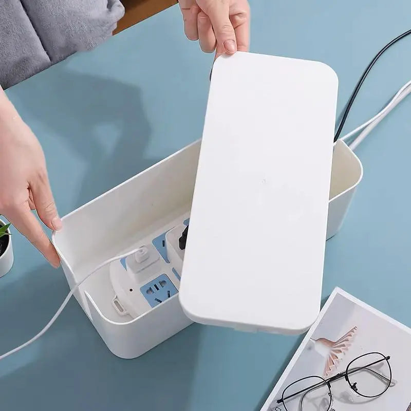 Large Cable Wire Storage Box Case Cord Management Socket Tidy Organizer with Lid - White S Wholesale Hub