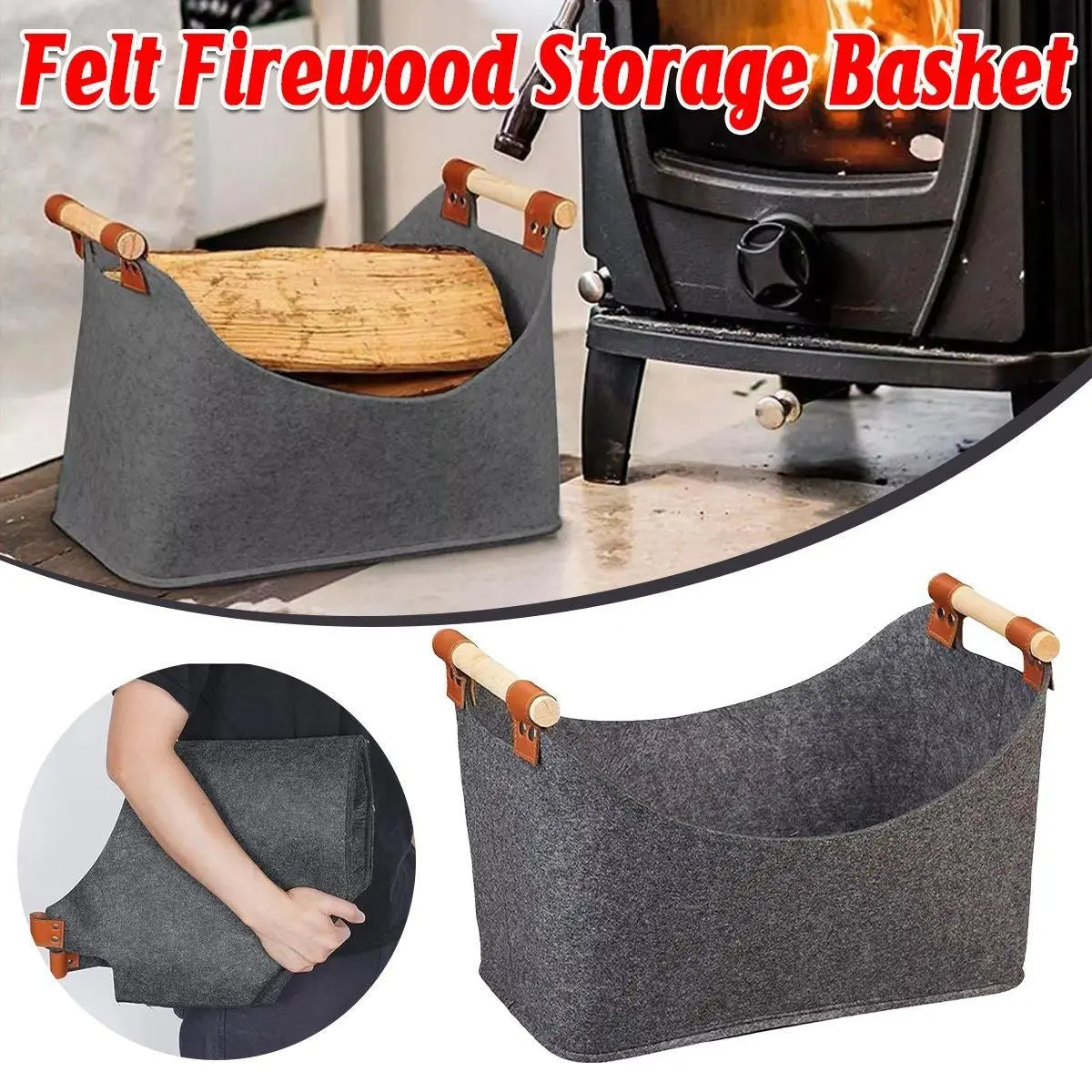 Felt Firewood Storage Basket Tote Bag Large Felt Basket for Firewood Wood Holder Wholesale Hub