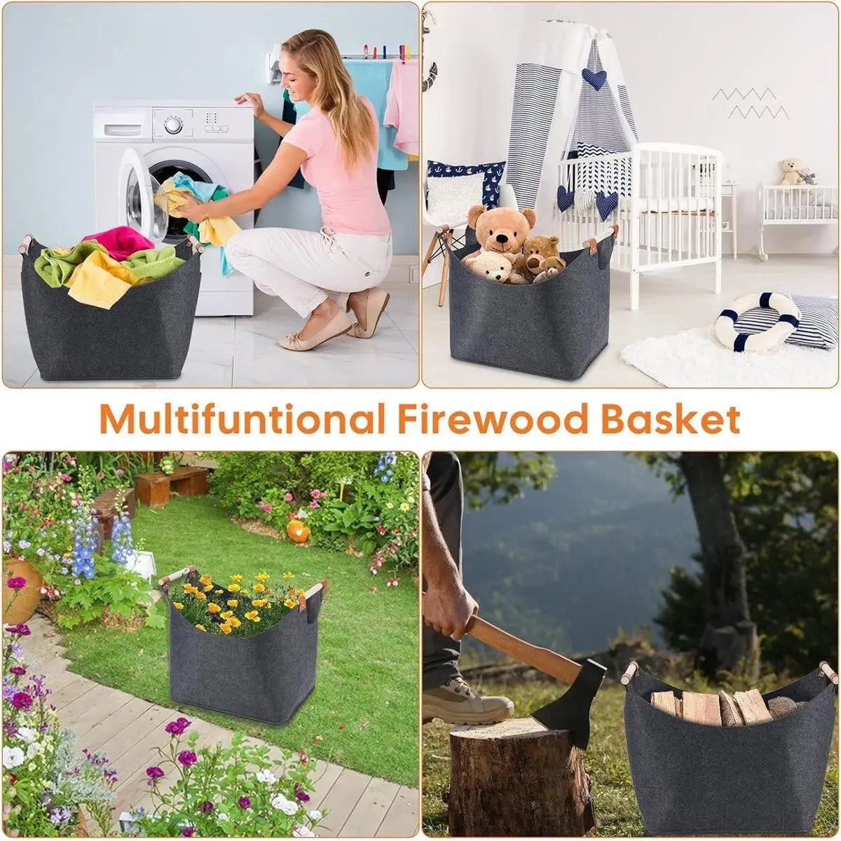 Felt Firewood Storage Basket Tote Bag Large Felt Basket for Firewood Wood Holder Wholesale Hub
