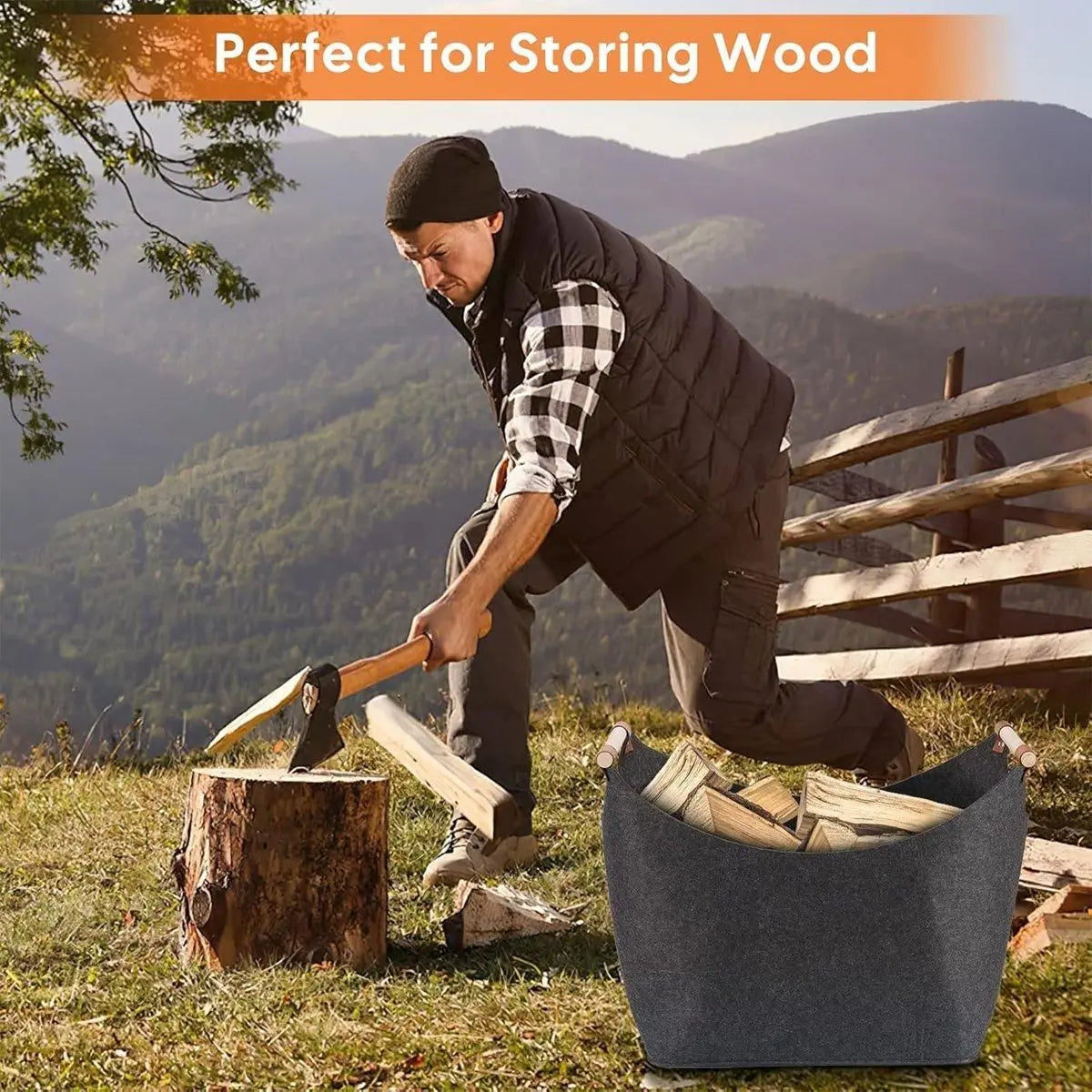Felt Firewood Storage Basket Tote Bag Large Felt Basket for Firewood Wood Holder Wholesale Hub