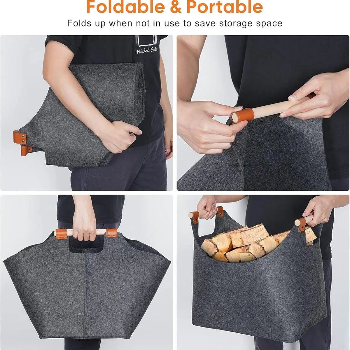 Felt Firewood Storage Basket Tote Bag Large Felt Basket for Firewood Wood Holder Wholesale Hub