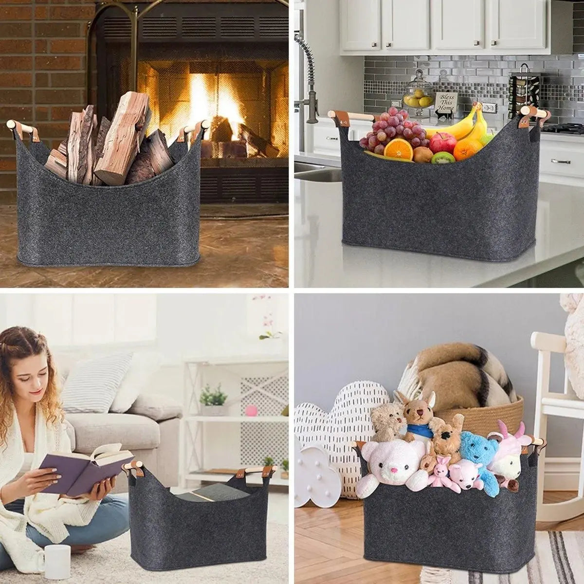 Felt Firewood Storage Basket Tote Bag Large Felt Basket for Firewood Wood Holder Wholesale Hub