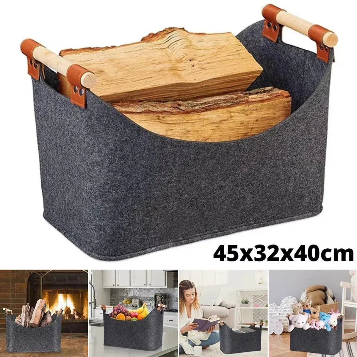 Felt Firewood Storage Basket Tote Bag Large Felt Basket for Firewood Wood Holder Wholesale Hub