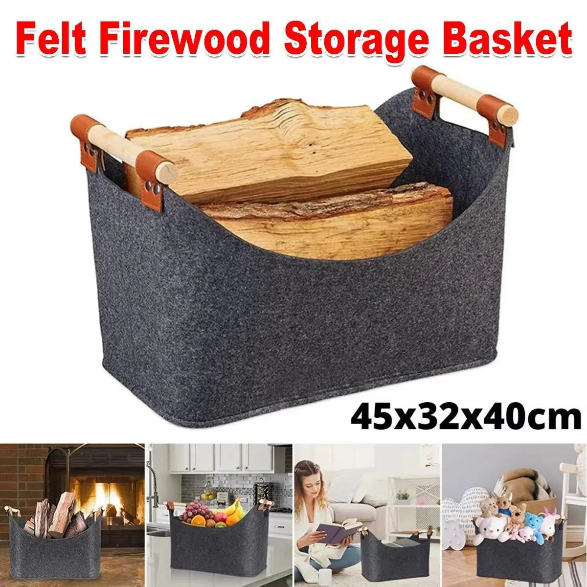 Felt Firewood Storage Basket Tote Bag Large Felt Basket for Firewood Wood Holder Wholesale Hub