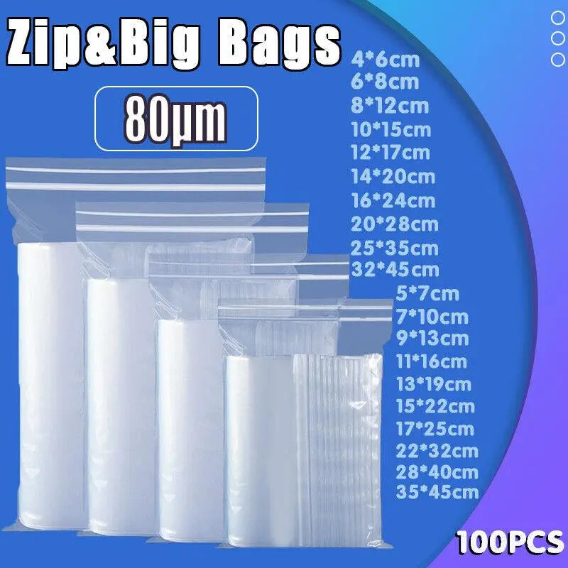 100X Bulk Clear Resealable PE Plastic Zip Bags - 22*32cm 100PCS Wholesale Hub