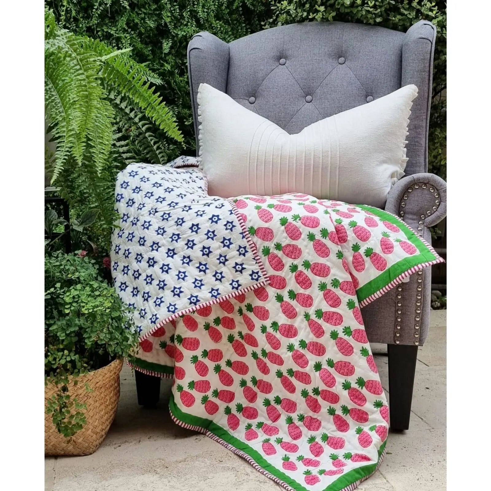 GOTS Certified Organic Cotton Reversible Baby Quilt (100x120cm) - Pink Pineapple Wholesale Hub